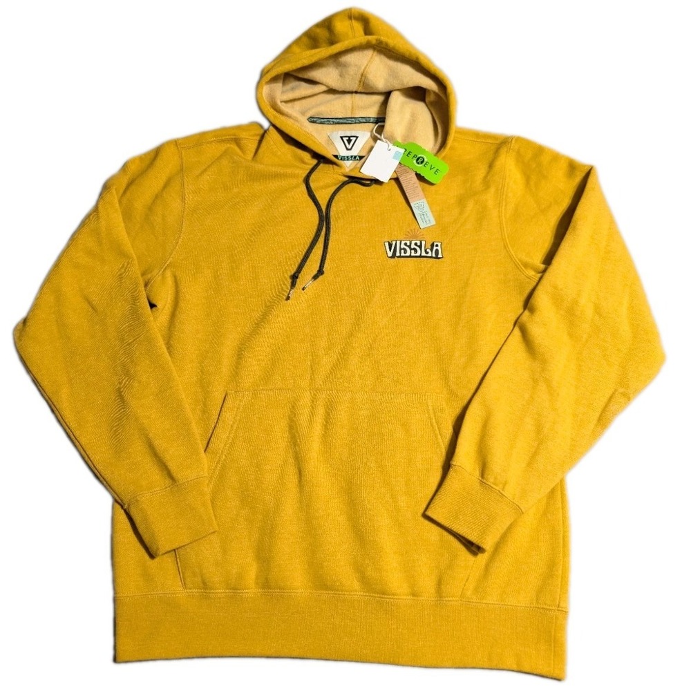 Vissla Hoodie Mens L Mustard Yellow Logo Graphic Pullover Sweatshirt NWT